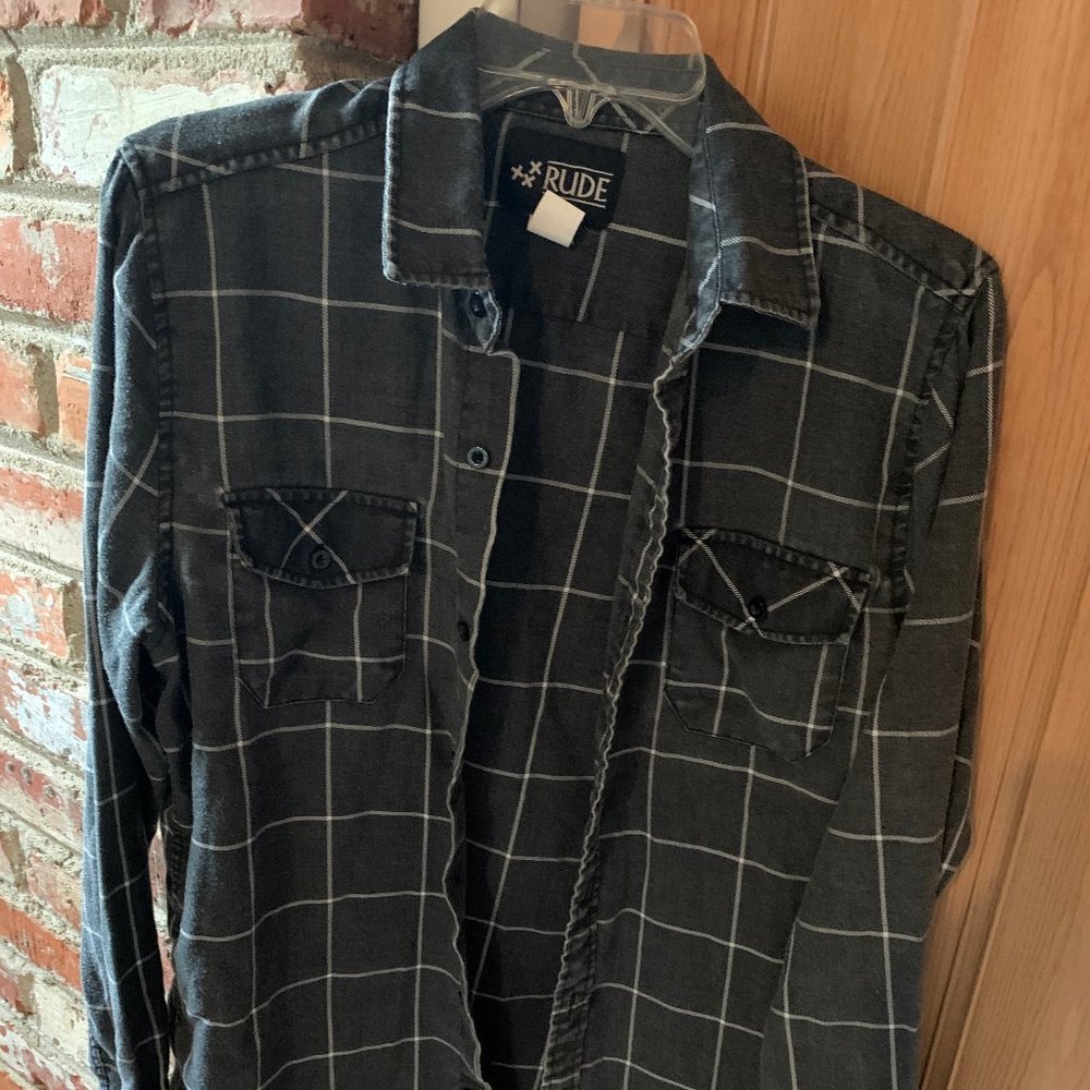 Rude Grey and White Striped Flannel Hot Topic